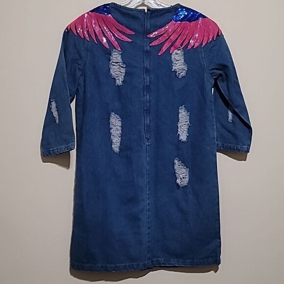 DenimLand Blue Jeans Distress Dress Sz Medium - Picture 3 of 9